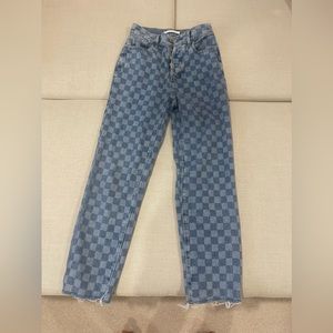 Checkered denim straight leg jeans - PacSun